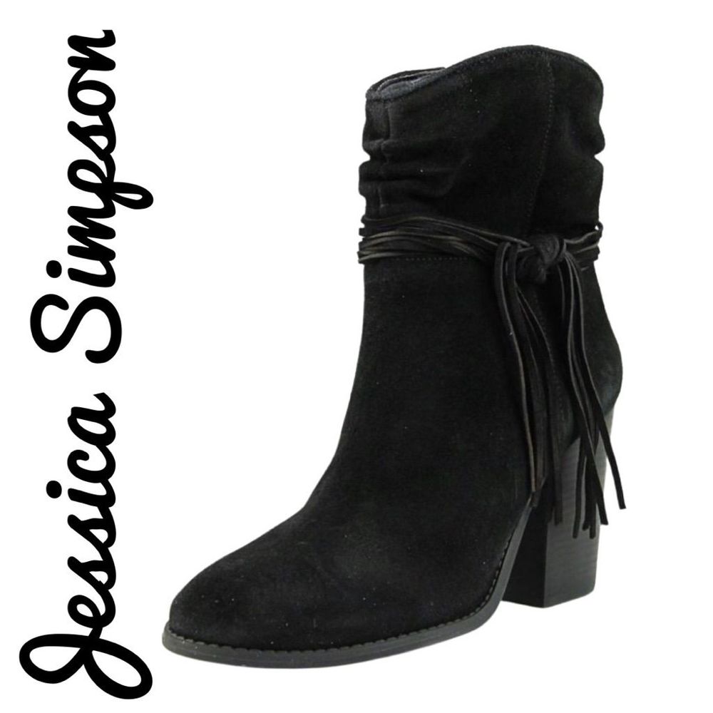 JESSICA SIMPSON Sesley Women Round Toe Suede Black Ankle Boot w/ side tassel